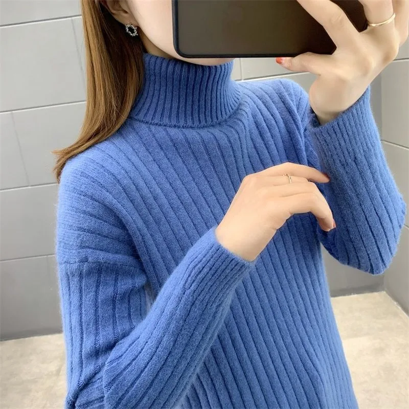 2023 Autumn Winter New High Neck Sweater Women Pullover Short Fit Slim Fit Tight Thickened Long Sleeve Knitted Underlay