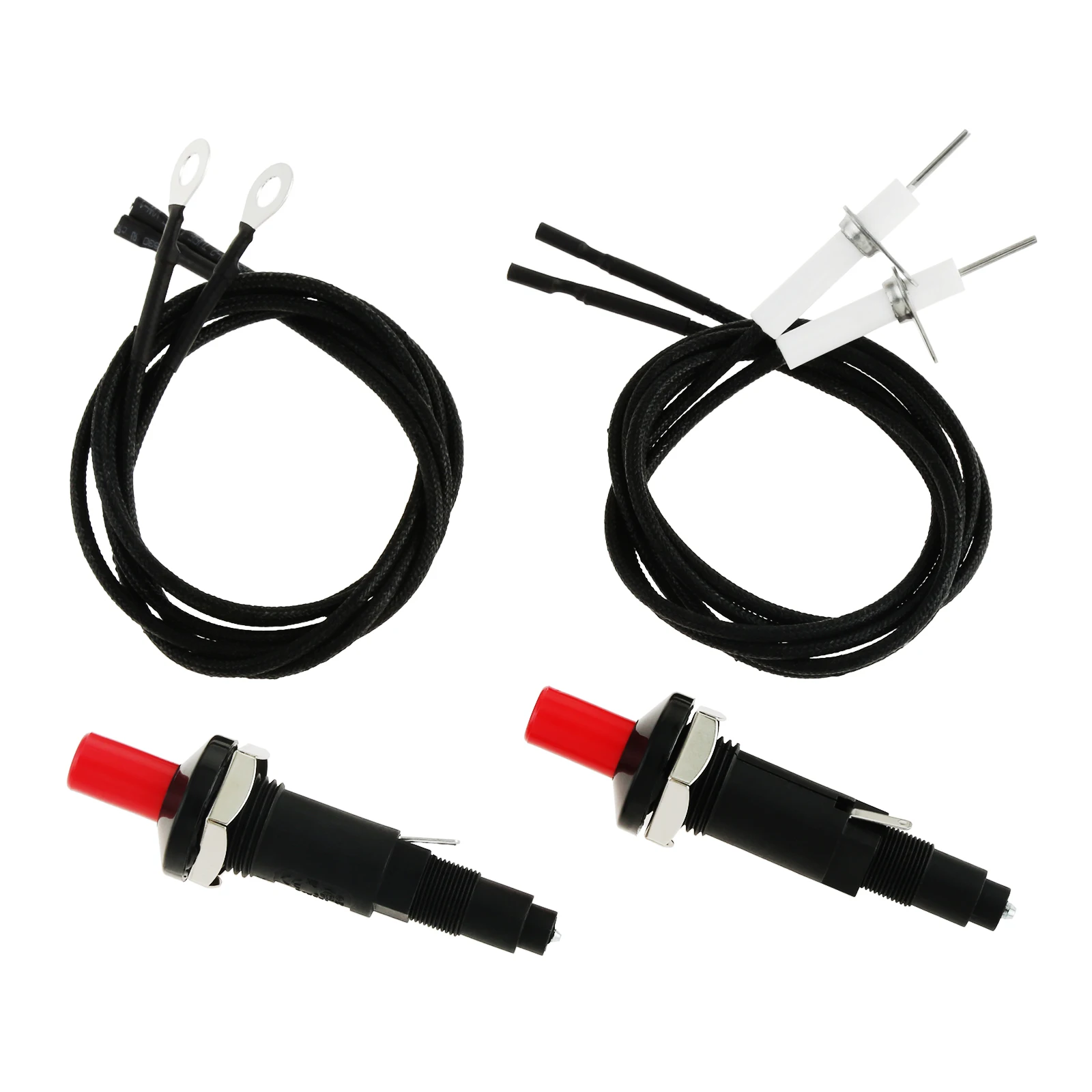 2 Set Piezo Spark Ignition Kit for Gas Fireplace Kitchen Igniter with Ceramic Electrode Ignition Spark Plug Wire and Ground Wire