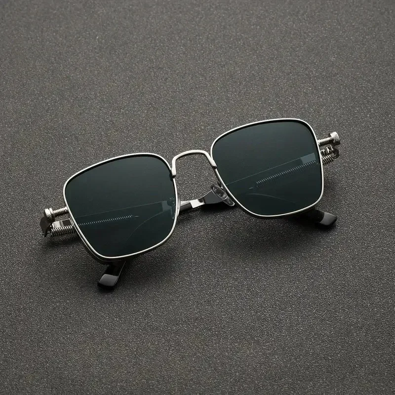 New Sunglasses Men Driving Sunglasses Retro Spring Leg Driving Outdoor Sports Metal Rectangular Decorative Glasses Women Uv400