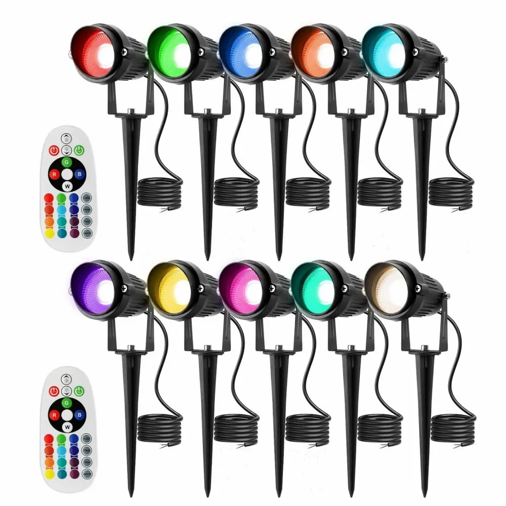 

RGB Warm White LED Landscape Light with Remote 10W Lawn Light 110V 220V IP65 Waterproof Outdoor Spotlights for Garden Path Tree