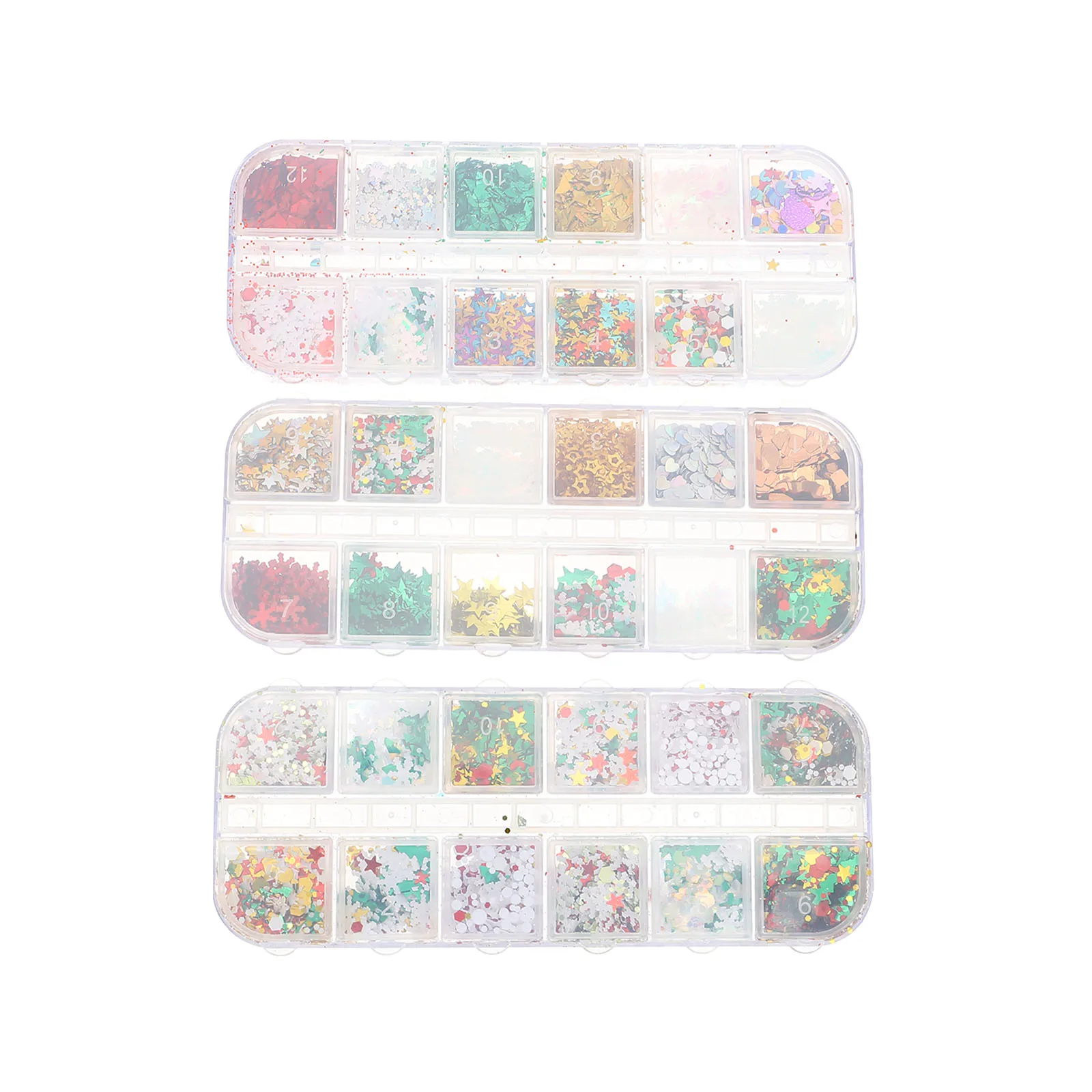

3 Boxes Colors Nail Art Accessories Sequins Christmas Snowflake Confetti Flakes