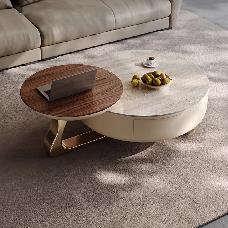 

Luxury Modern Coffee Table Living Room Designer Minimalist Drawers Side Table Round Clear Mesa Auxiliar Lounge Suite Furniture