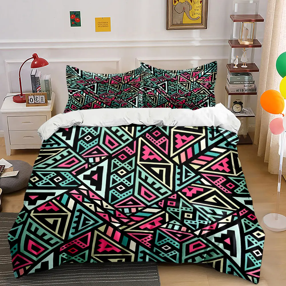 Geometric pattern collage design art Bedding Set for Kids Luxury Gift 3pcs Digital Print Comforter Set Soft Comfortable