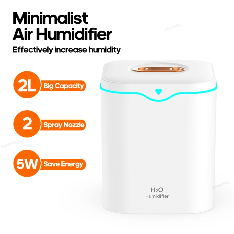 Large Capacity 2L Double Spray Humidifiers USB Ultrasonic Silent Aroma Diffuser Cool Mist Maker Air Purifier for Home Office