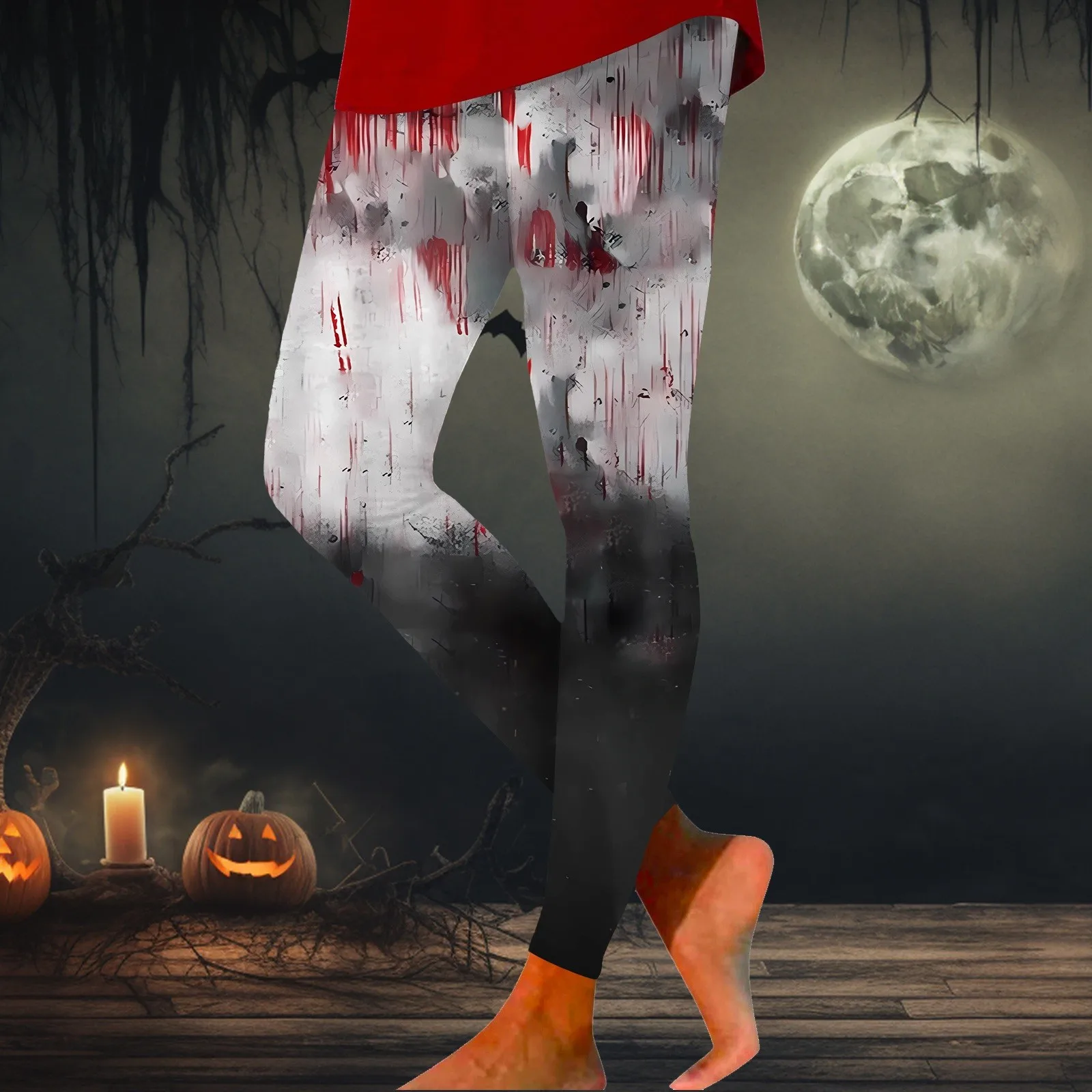 Halloween Cosplay Horror Costume Leggins New Punk Style Legging Blood Printed Leggins Lady Gothic Workout Fitness Ankle Pants