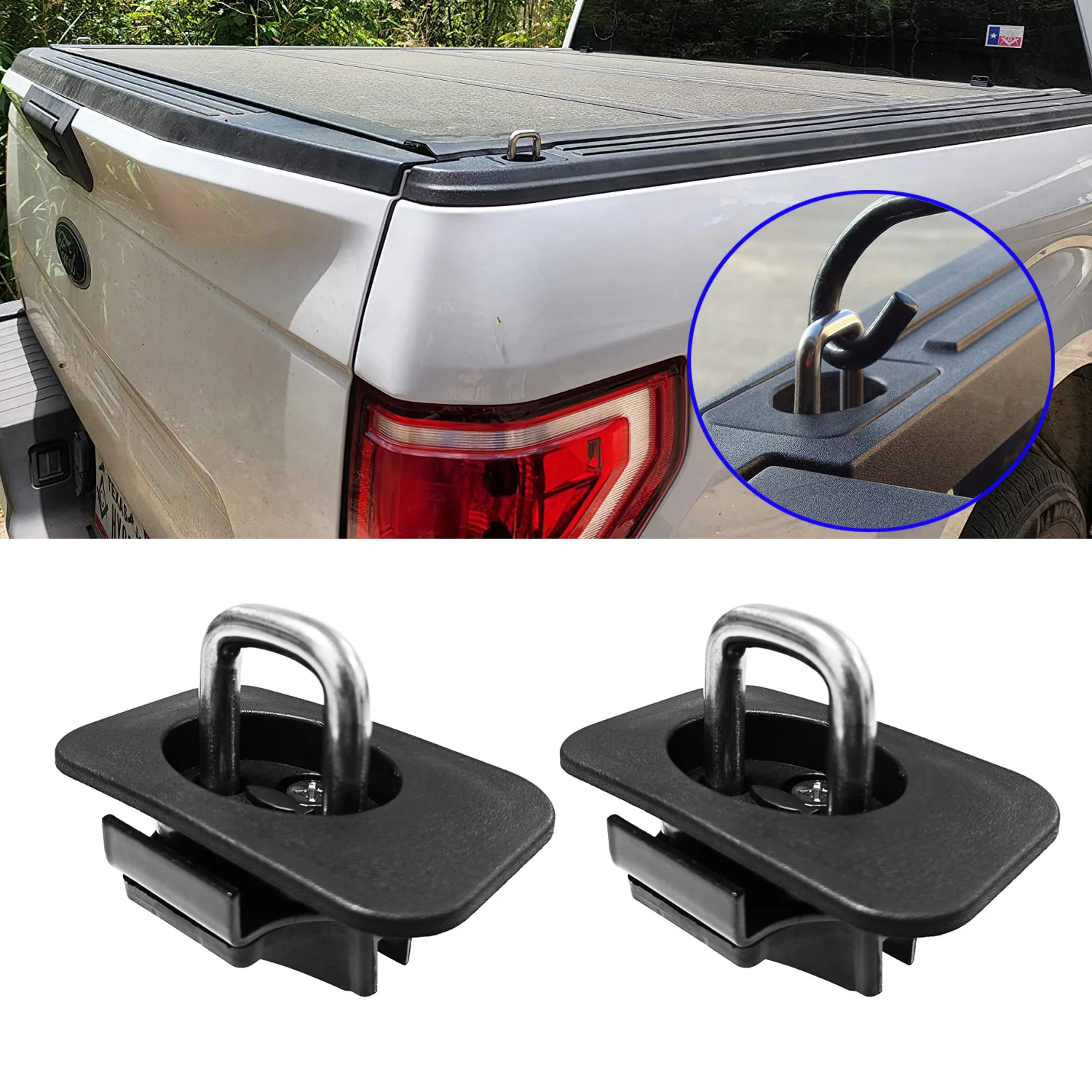 1Pair Pickup Tie Down Anchor Retractable Truck Bed Top Side Wall D Ring Clip Hook For Ford F150 98-14 For Silverado GMC Sierra