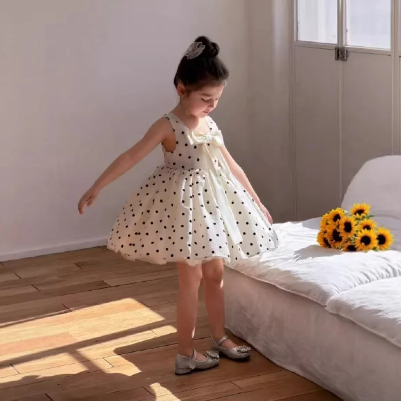 

Children's clothing, girls' dress, polka dot sleeveless dress, puffy bow princess dress26New Spring and Summer Clothing Arrivals