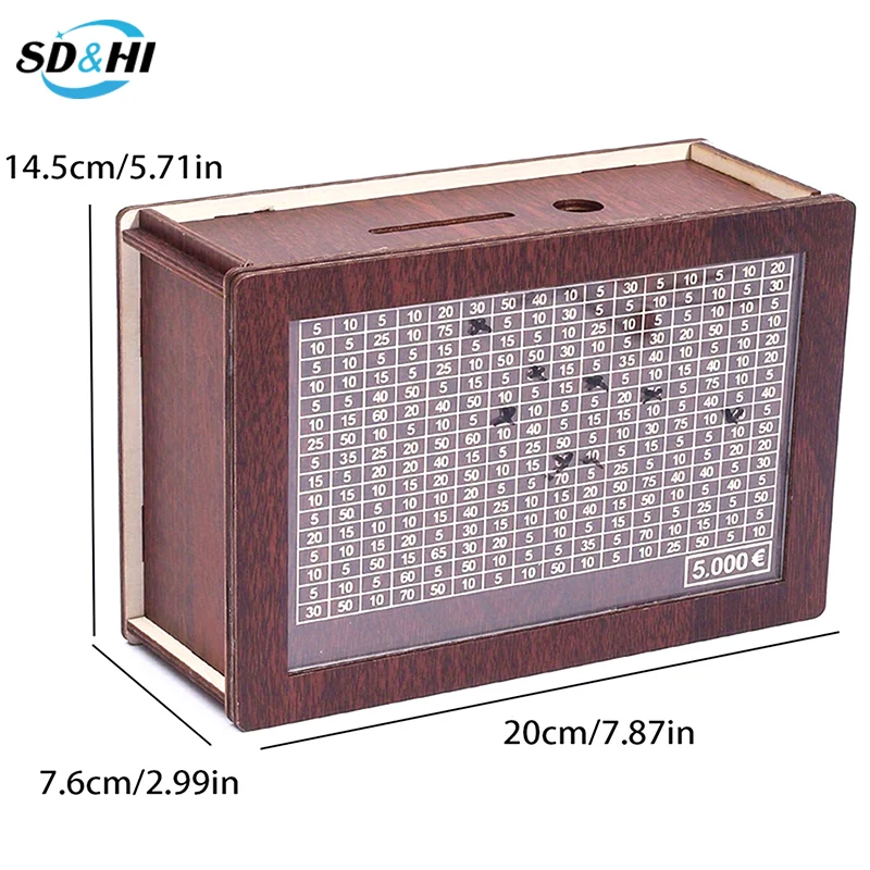 กล่องเงินทำจากไม้ธรรมชาติสำหรับตกแต่งพร้อมเคาน์เตอร์กระปุกออมสินทำด้วยมือสำหรับเด็กสร้างสรรค์ประหยัดเงินเป้าหมาย10000ยูโร