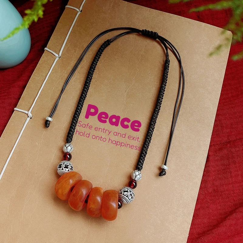 

Подвеска на пуговицах с имитацией пчелиного воска в этническом стиле, 4 пуговицы безопасности, цепочка на шею, женское и мужское ожерелье, ювелирные изделия на удачу, амулет