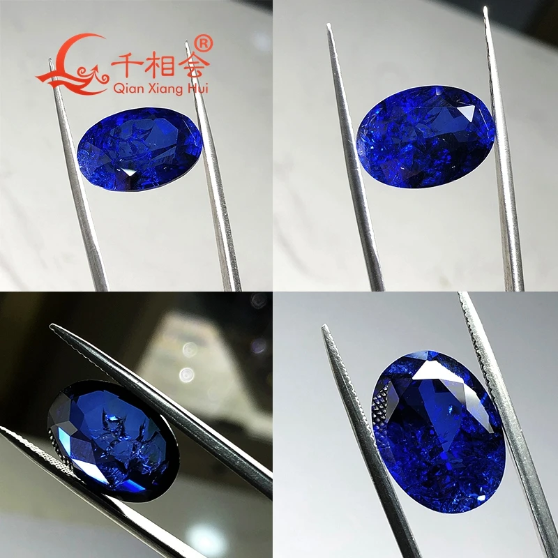 oval shape natural cut Royal blue color  artifical  lab created sapphire including minor cracks and inclusions loose gem stone