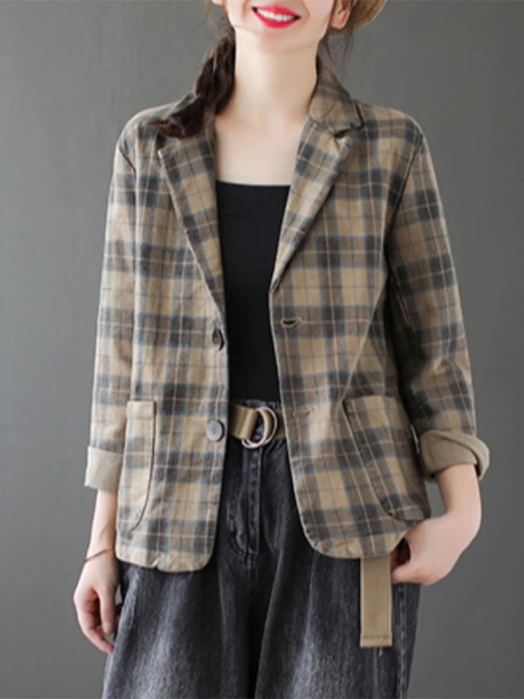 

Женский льняной льняной костюм Jaet в клетку, повседневное пальто свободного кроя с длинным светом обычной длины и кетонами