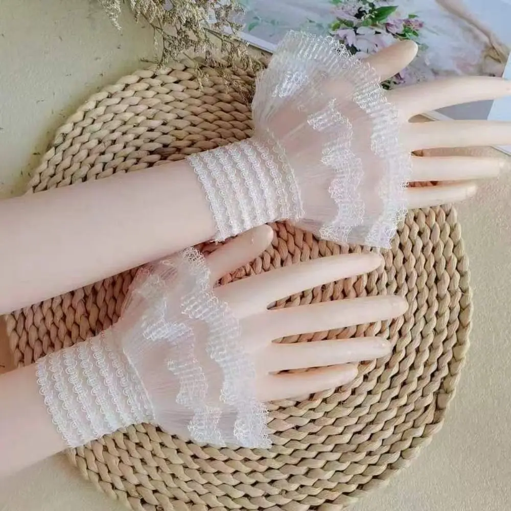1Pair Spring Autumn Sweater Decorative Arm Cover Gloves Lace Cuffs Detachable Sleeve Cuffs Fake Sleeve Ruffles Elbow Sleeve