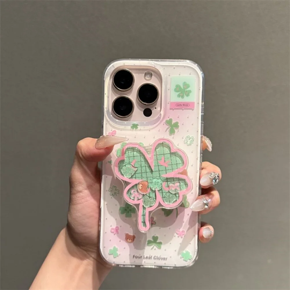 Korea Cartoon Cute Clover Griptok Bracket For iPhone 15 Samsung Universal Phone Accessories Phone Holder Grip Tok Stand