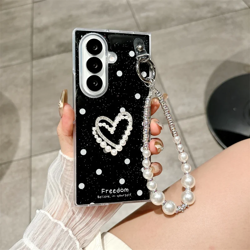 Чехол для Samsung Galaxy Z Fold 5 6 7, 3D жемчужный браслет с сердечком, противоударный чехол