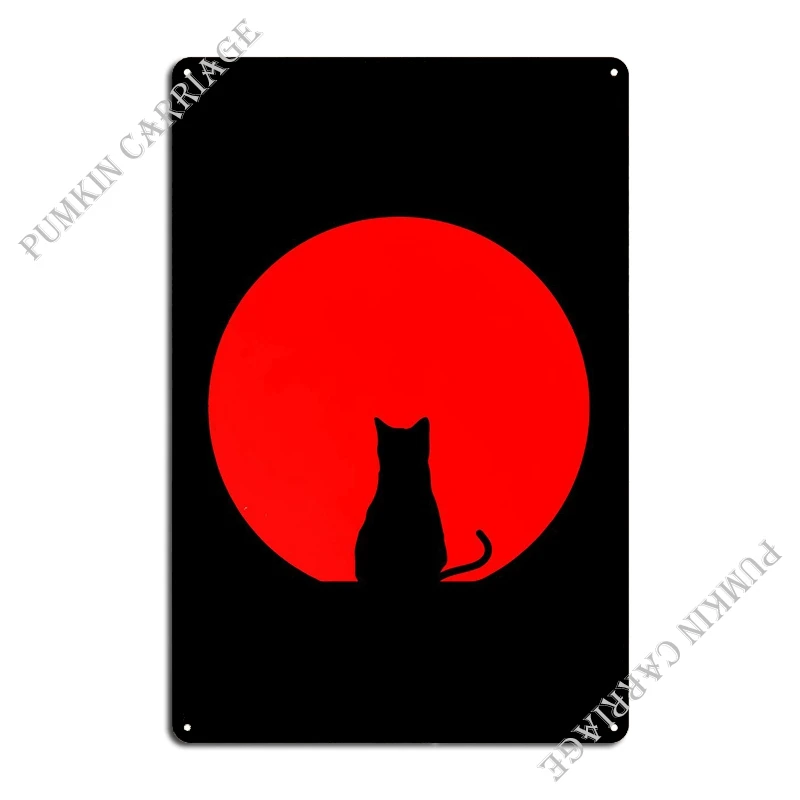 Feline Serenade Red Moon Metal Sign Customized Party Living Room Design Kitchen Tin Sign Poster