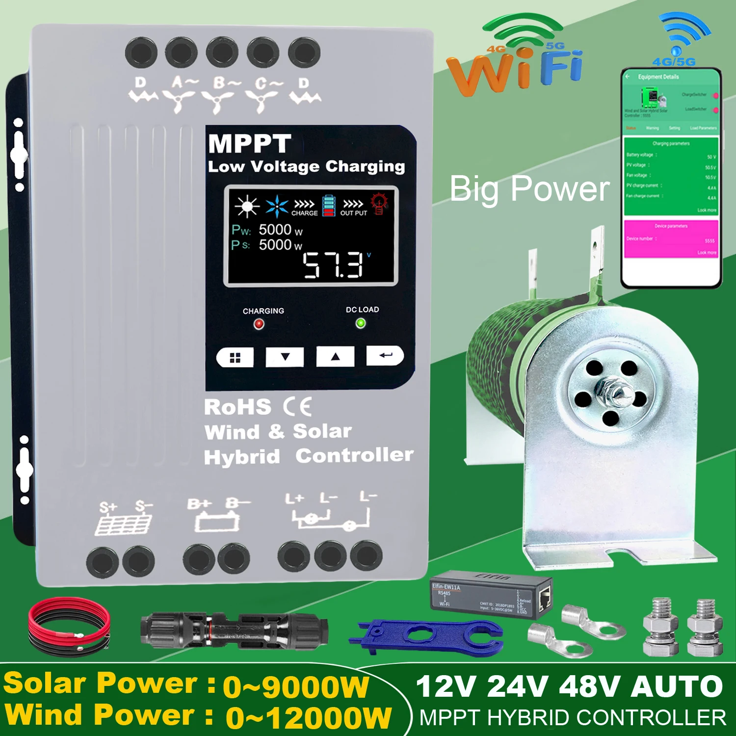 BIG POWER 3000W  3500W 5000W 12V 24V 48V AUTO Wind Solar Hybrid Controller MPPT WIFI Android App  Wind 6000W  PV 5000W Regulator