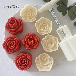 4pcs/Set Flower Mold Pastry Mold Cherry Blossom Rose Pattern Hand Pressing Mold Plunger Pastry Tool