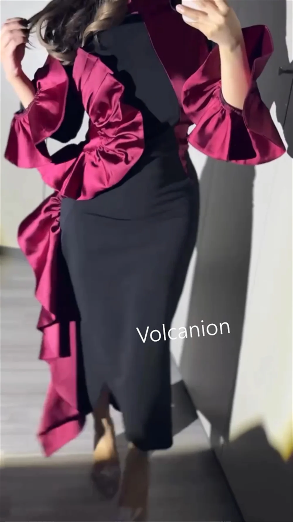 Customized Jersey Pleat Ruffle Sheath Jewel Midi Dresses Bespoke Occasion Cocktail Elegant Simple High Quality