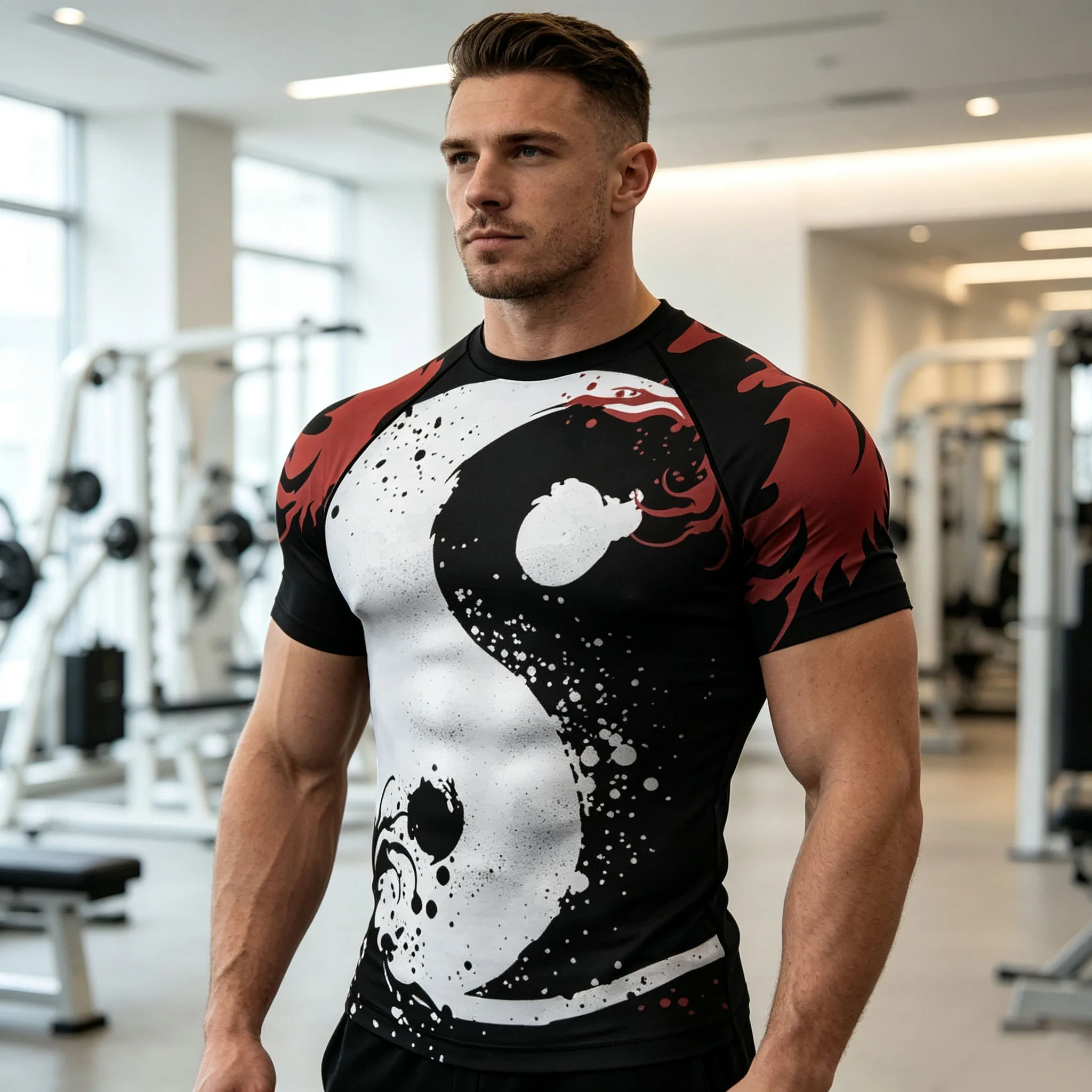 Interesting Men's Athletic Wear Compression Shirts Gym Quick Dry Breathable Rash Guard Athletic Tight Workout Tops Summer Tees
