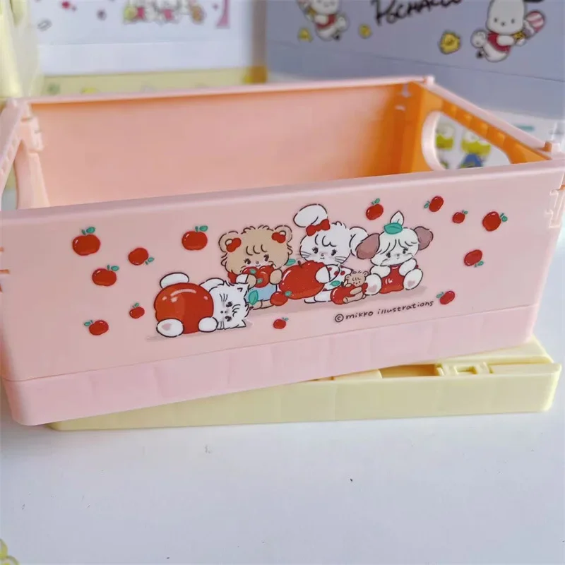 Ins Sanrio Kuromi Cinnamoroll Desktop Plastic Storage Baskets Organizer Box Folding Stackable Toy Storage Basket with Handle