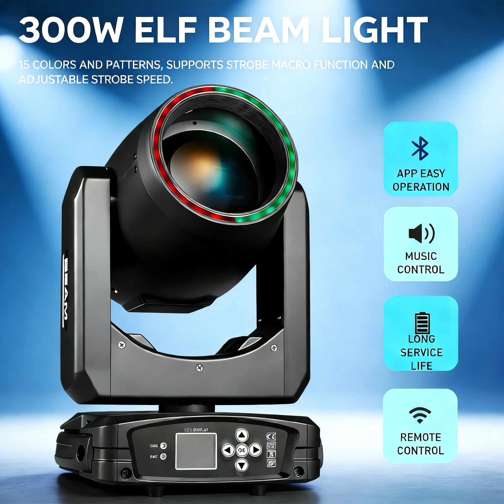 

Профессиональный DJ-светильник 300 Вт, 15 режимов и цветов, сценический прожектор с эффектом диско, поддержка стробоскопа и макрофункций, 48 вращающихся призм