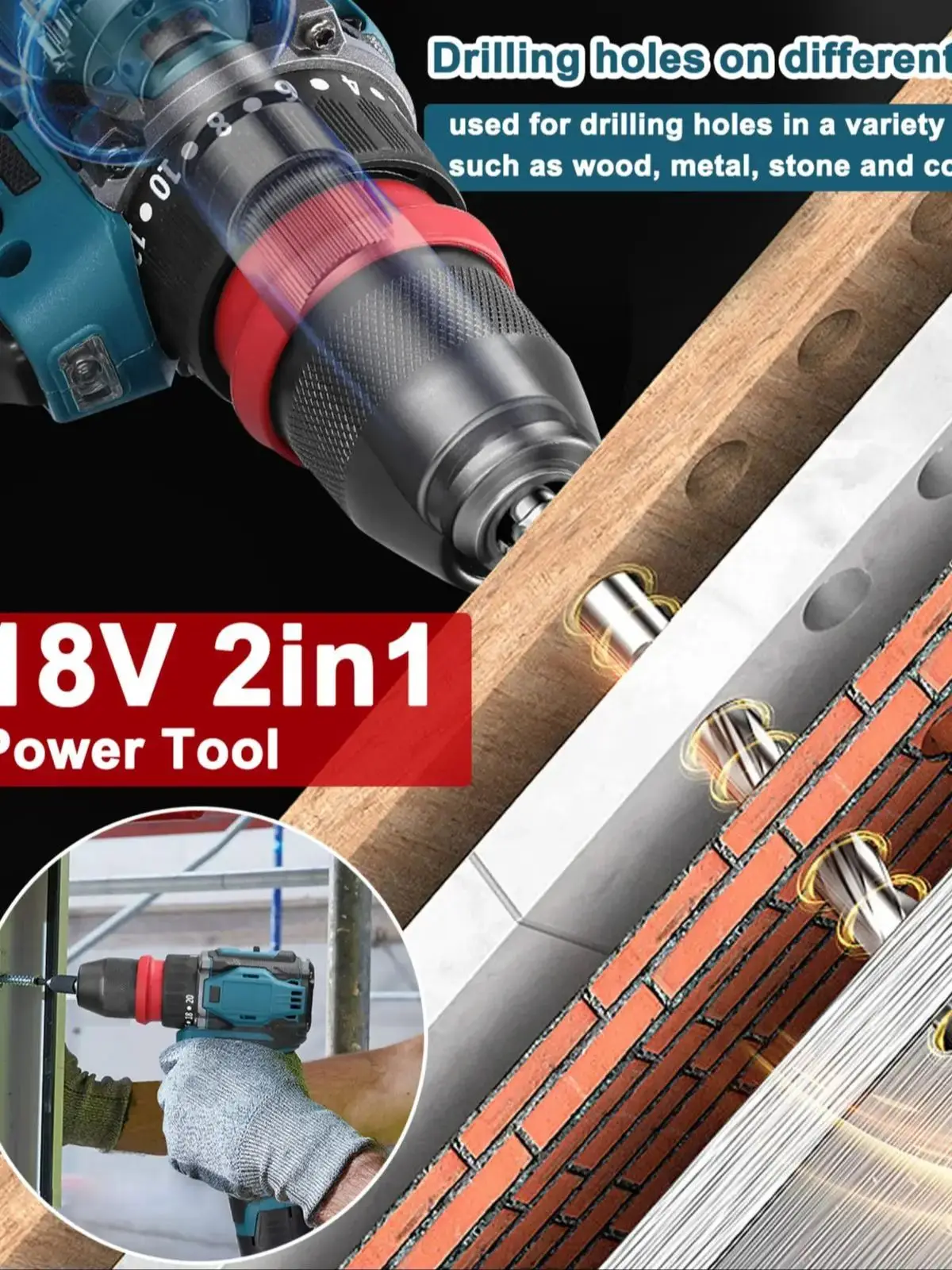 18V 2-in-1 Lithium-Bohrschrauber Elektrischer Schraubendreher Multifunktions-Elektrowerkzeug mit 45Nm Drehmoment Bürstenloser Motor Praktischer Schraubendreher für Heimreparaturen