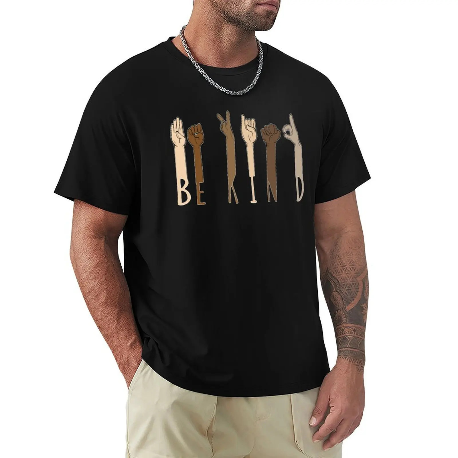 Be Kind Hand Sign Language T-Shirt Stylish Print Short Sleeve Tee
