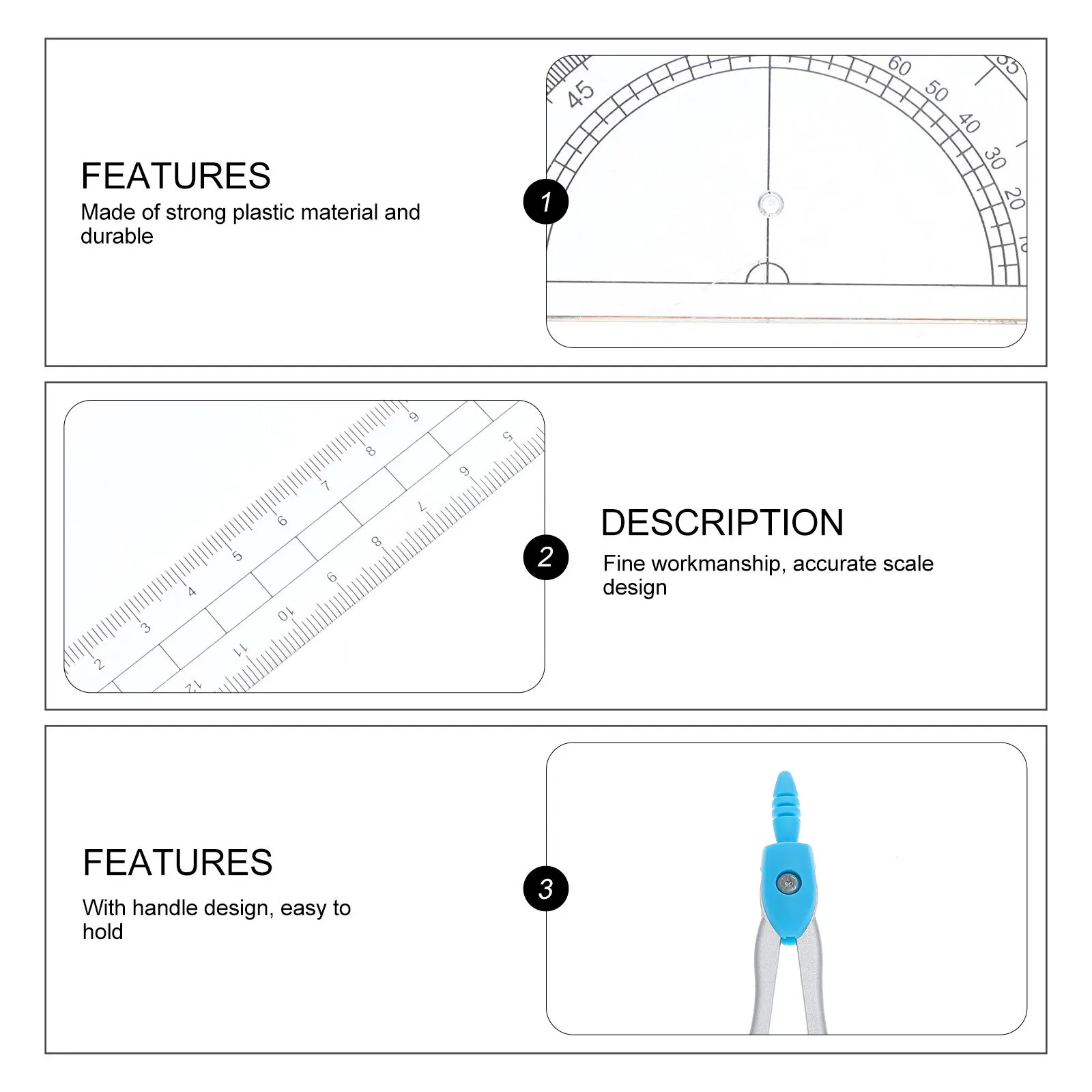 مجموعة واحدة من أدوات صياغة الرسم مجموعة مسطرة هندسية احترافية مع بوصلة مثلثة ومسطرة مستقيمة لمهندسي الطلاب