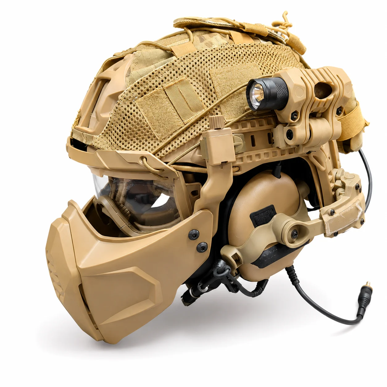 Tactical Helmet Full Set with Communication Headset Goggle Face Guard Rail Accessories for Outdoor Training for Airsoft Cos Game