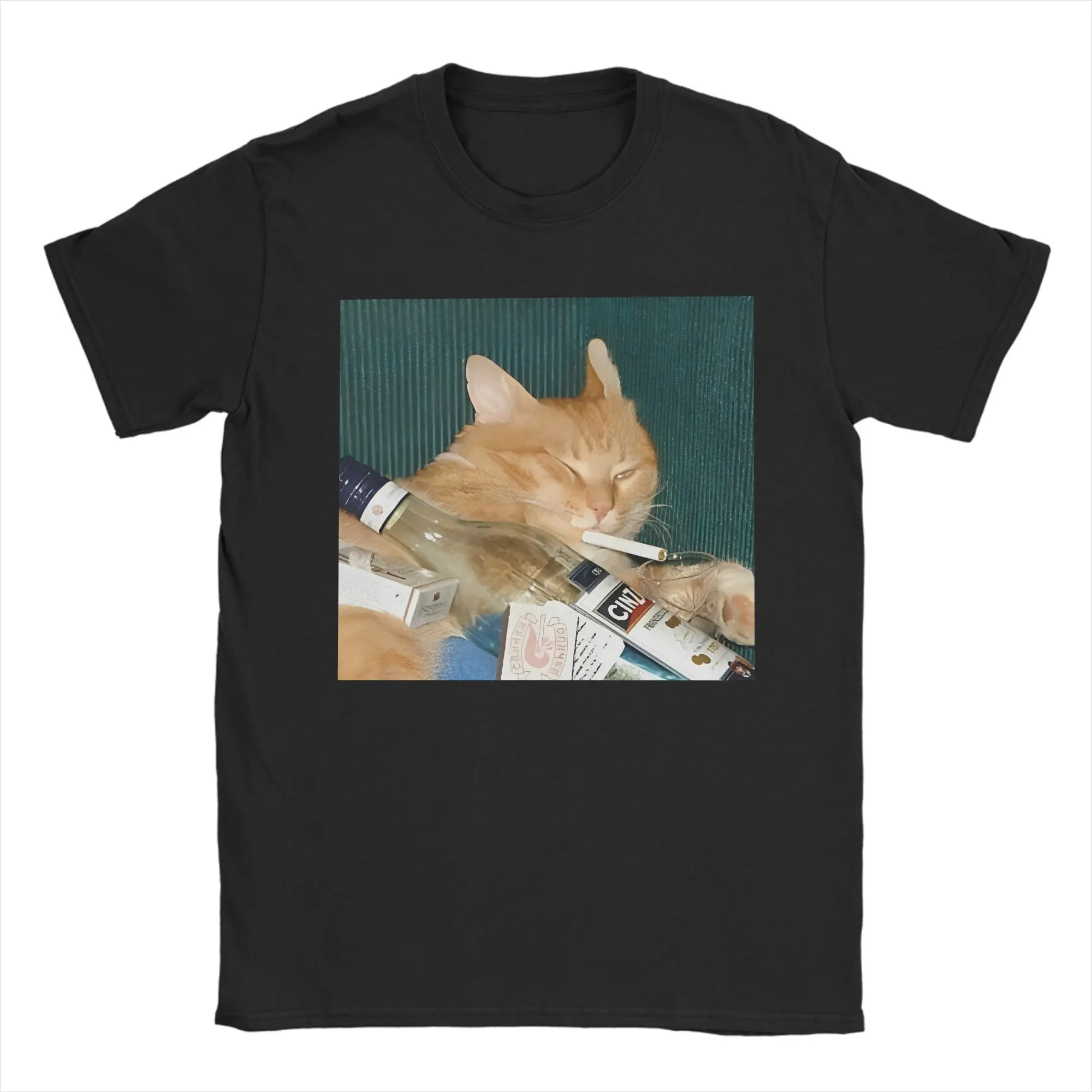 

Забавные футболки с изображением курящего кота и мема для мужчин, забавная футболка из 100% хлопка, футболки с круглым вырезом, топы с короткими рукавами, идея подарка