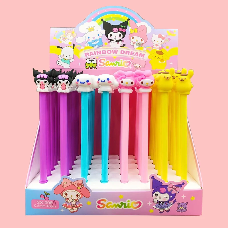 48pcs Sanrio Cartoon Silicone Head Gel Pen Kuromi Melody Cinnamoroll Office Signature Pen Stationery School Supplies Stationery