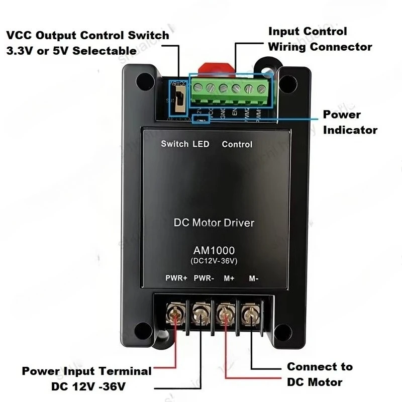 1PC 12V-36V 800W High-Power DC Motor Driver Built-in Full Bridge Drive Chip Motor Control Module for Smart Car/AGV Vehicle/Robot