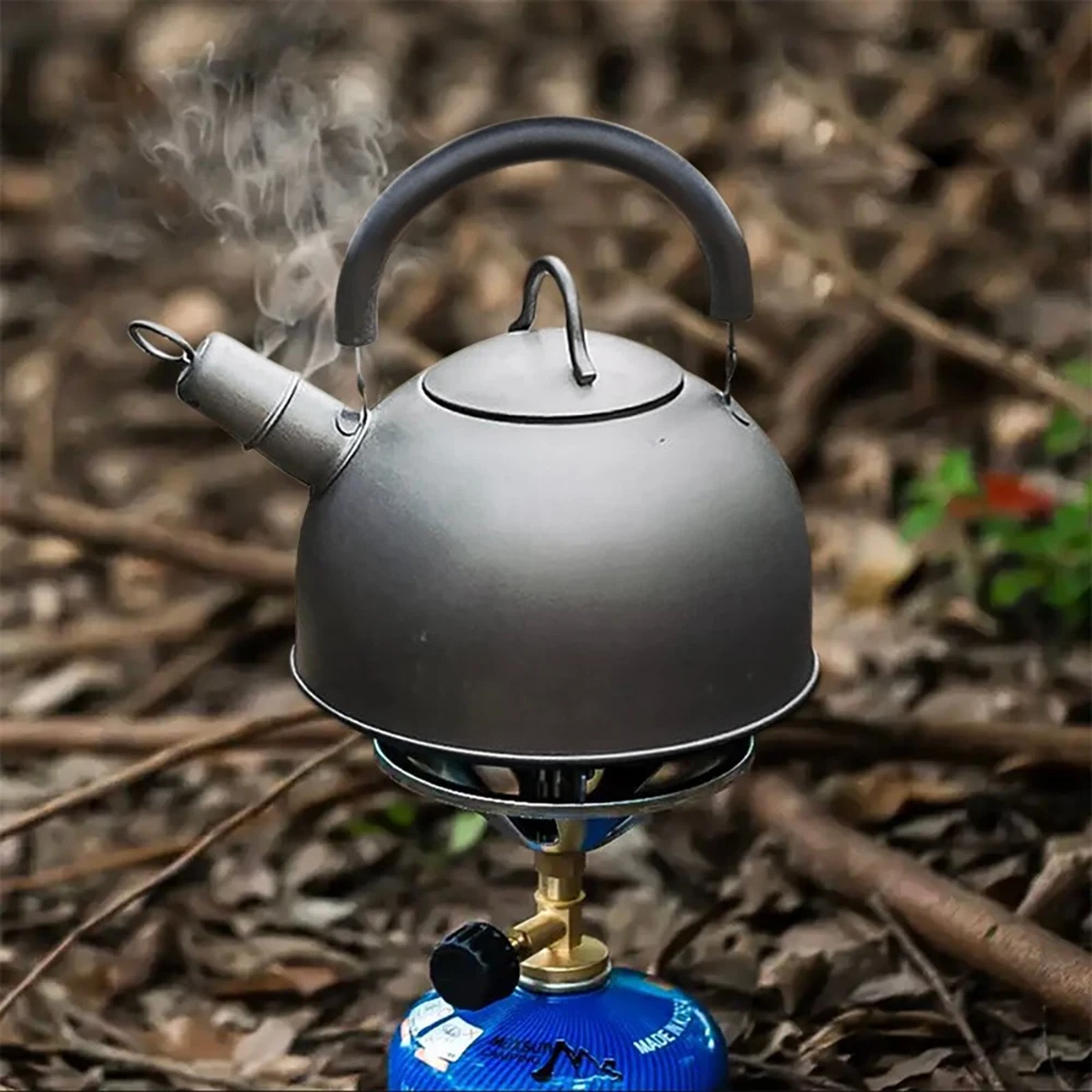 2L Portable Camping Titanium Kettle Outdoor Titanium Water Kettle Pot Tea Pot Coffee Pot with Warning Buzzer Picnic Tableware