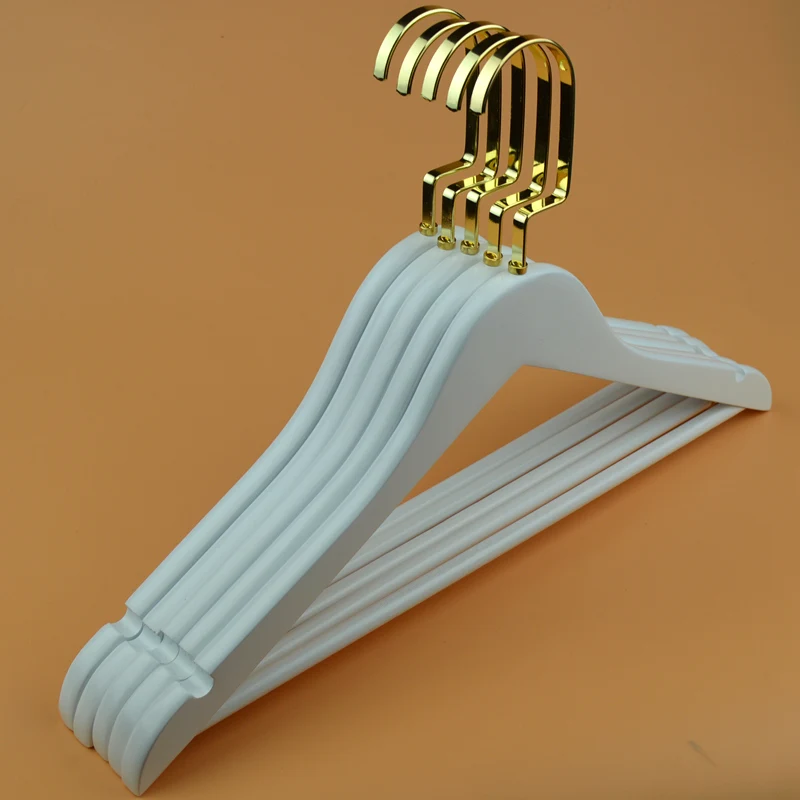 

10PCs Solid Wood Hanger Clothing Store White Clothes Rack Household Seamless Hotel Trouser Press