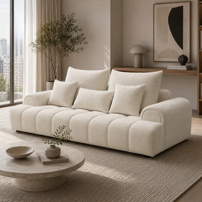 White Textured Fabric Splicing Combination Sofa Modern Combination Sofa
