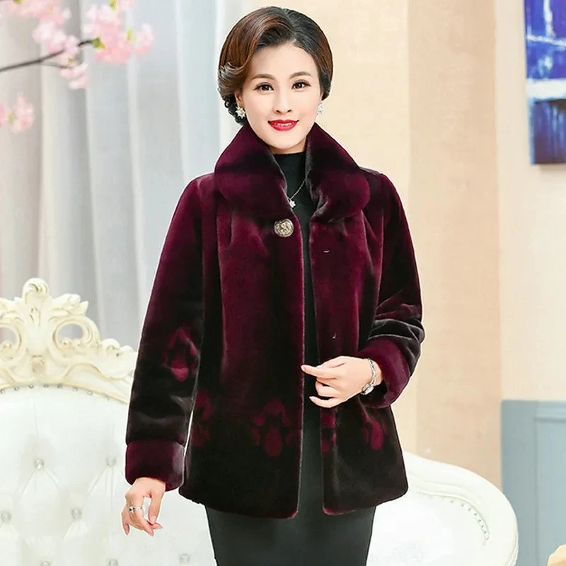 Winter Jacket Women Imitation Mink Velvet Coat Thick Warm Mid Long Faux Fur Coat Outwear Middle Aged Female Parka Overcoat 5XL