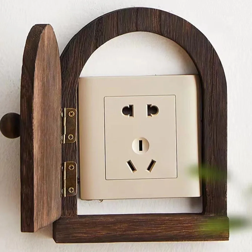 Wall Mounted Switch Protective Cover Anti-touch Multi-functional Wood Switch Cover Door Shape Safety Electric Shock Proof Cover