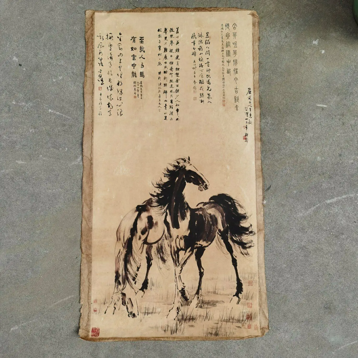 

Chinese Old Scroll Xu Beihong - Shuangma Rice Paper Painting Slice