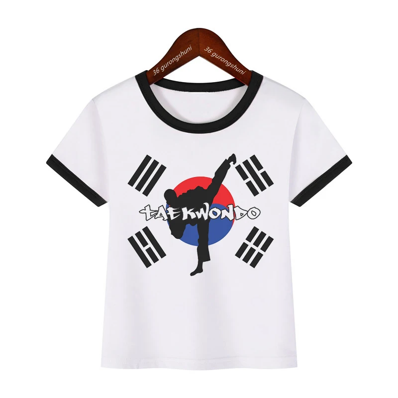 Newly Boys Tshirt Taekwondo Fighter Korean Martial Art Kick And Punch Graphic Print T-Shirt Kids Summer Toddler Tshirt Tops