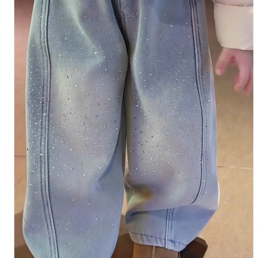 Boys' and Girls' Jeans Autumn/Winter New Collection Children's Velvet Thick Warm Straight Leg Pants