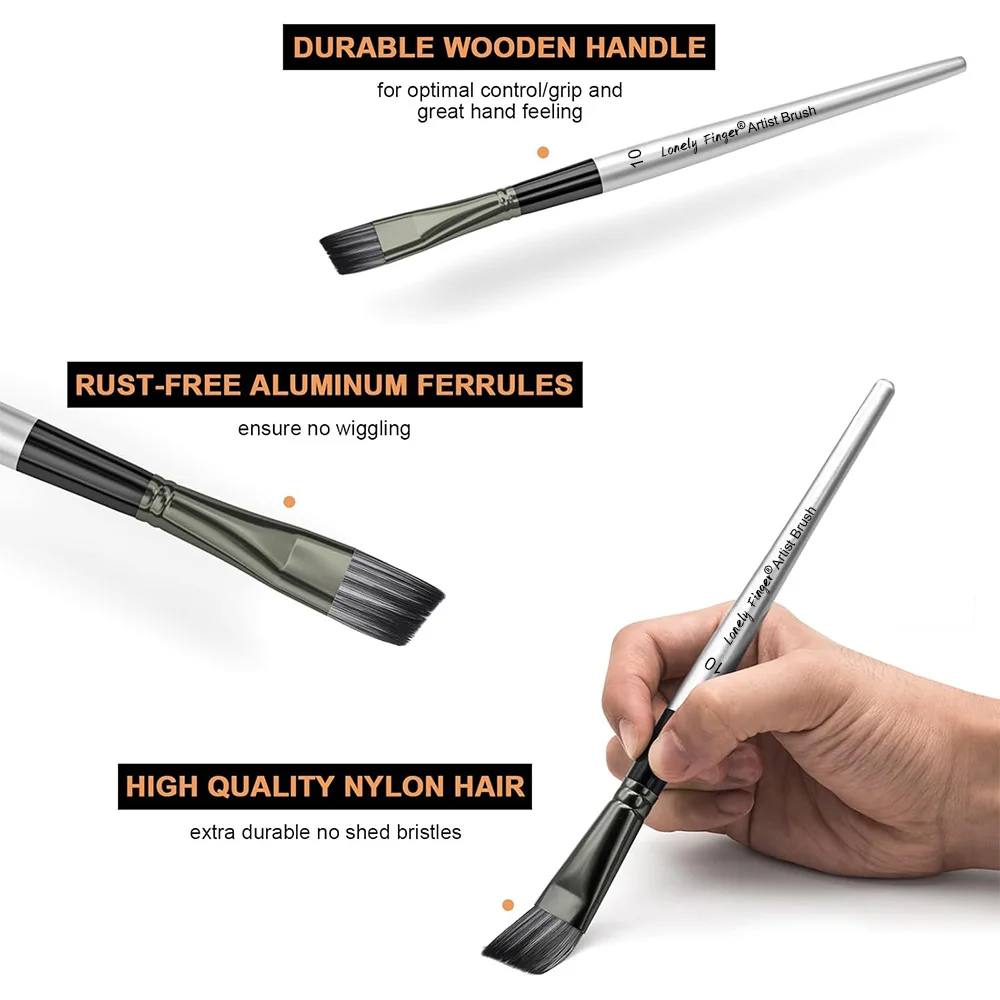 Angle Aritst Pinsel-Set, 10-teilige Angle Art Pinsel für Acryl, Öl, Aquarellmalerei, Haar-Anglular Shader Pinsel