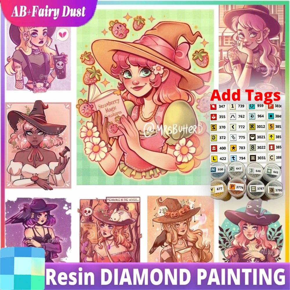 AB Fairy Dust Comes with DMC stickers Witch Girl Magic Cross Stitch Diamond Painting Mosaic Embroidery House Decor 5D DIY Art Dr