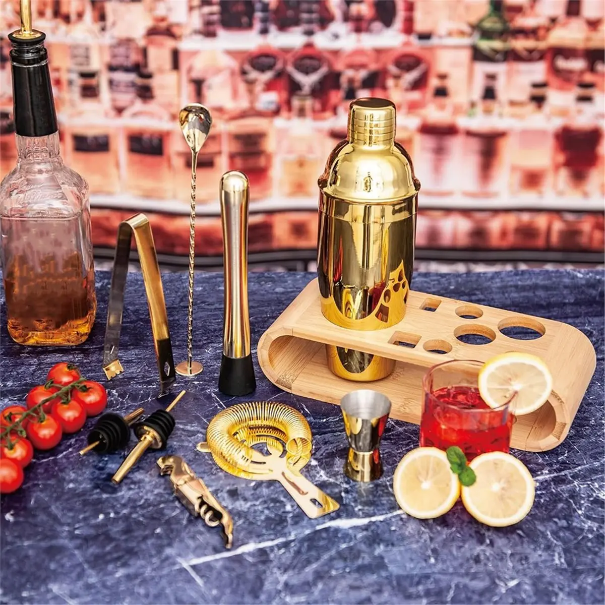 10-Pcs Cocktail Shaker Set Gold, Set Stainless Steel Shakers Bartending KitBar Kits Bar Tool Sets