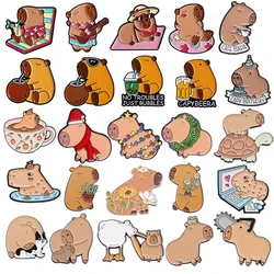 Cute Capybara Drinking Beer Milk Tea Series Enamel Pins No Troubles Just Bubbles Christmas Capybara Brooch Badge Jewelry Gifts