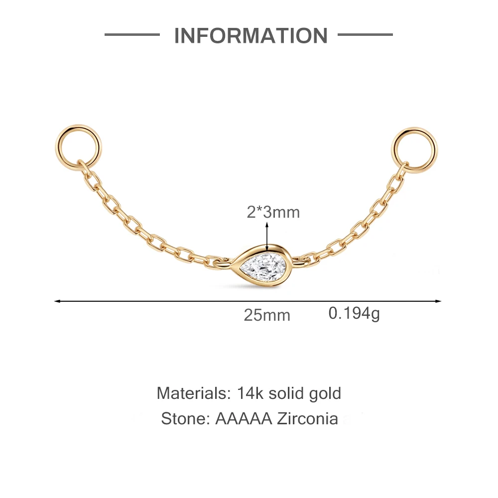 CANNER 1PC 14K Solid Gold Tassel Chain CZ Dangle Piercing Earring Minimalism Cartilage Helix Tragus Conch Jewelry Women Gift - view 4