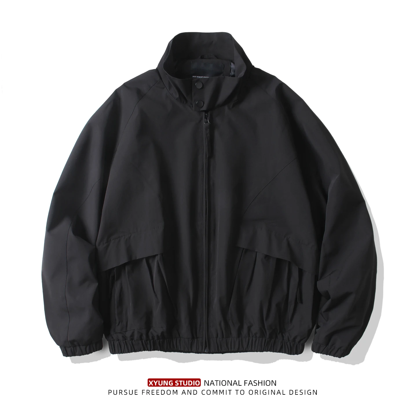 

Spring 2026 Men's Casual Loose Bla Jaet Stand Collar ort Workwear Top Anti-Wind Polyester Long Sve Zipper Closure