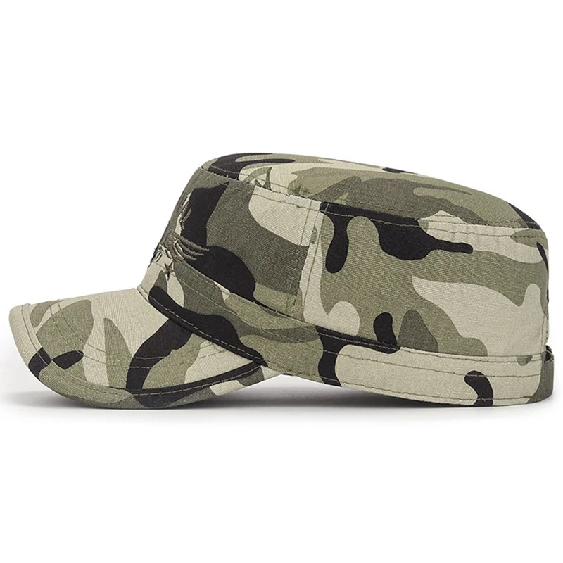 Men Military Hats Corps Cap Hat Outdoor Summer CS Sunscreen Camouflage Flat Top Cotton Letter Embroidered Camo Hat Adjustable