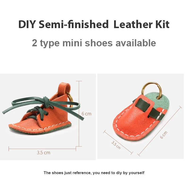 WUTA DIY Leather Kit Mini Shoes Slippers Key Chain Semi-finished Key Ring Bag Pendant Kids Gift Summer Camp Activity Training