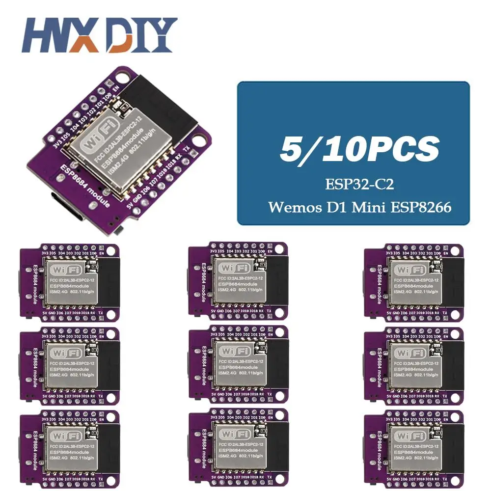 1-10pcs Wemos D1 Mini ESP8266 ESP32-C2 Devkit Serial WiFi+Bluetooth CH340G ESP8684 Development Board Module for Arduino Type-C