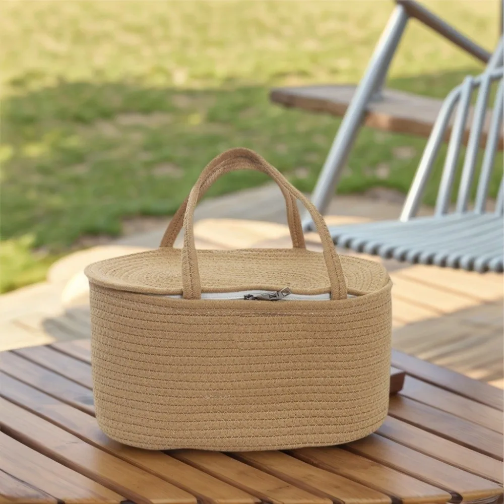 

Cotton Thread Rope Mummy Handbag Divided Into Compartments for Diaper/Toy Storage Diaper Storage Basket Large Capacity Tote Bag